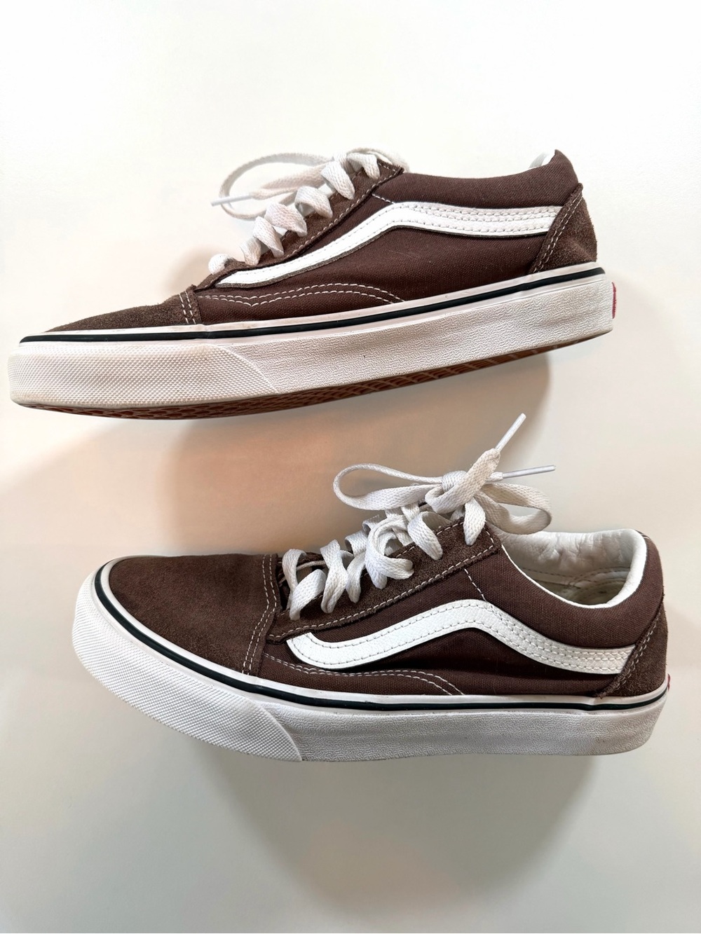 Vans Brown Suede Canvas Old Skool Sneakers 7.5 Skate Low Top Classic Streetwear - Picture 3 of 16